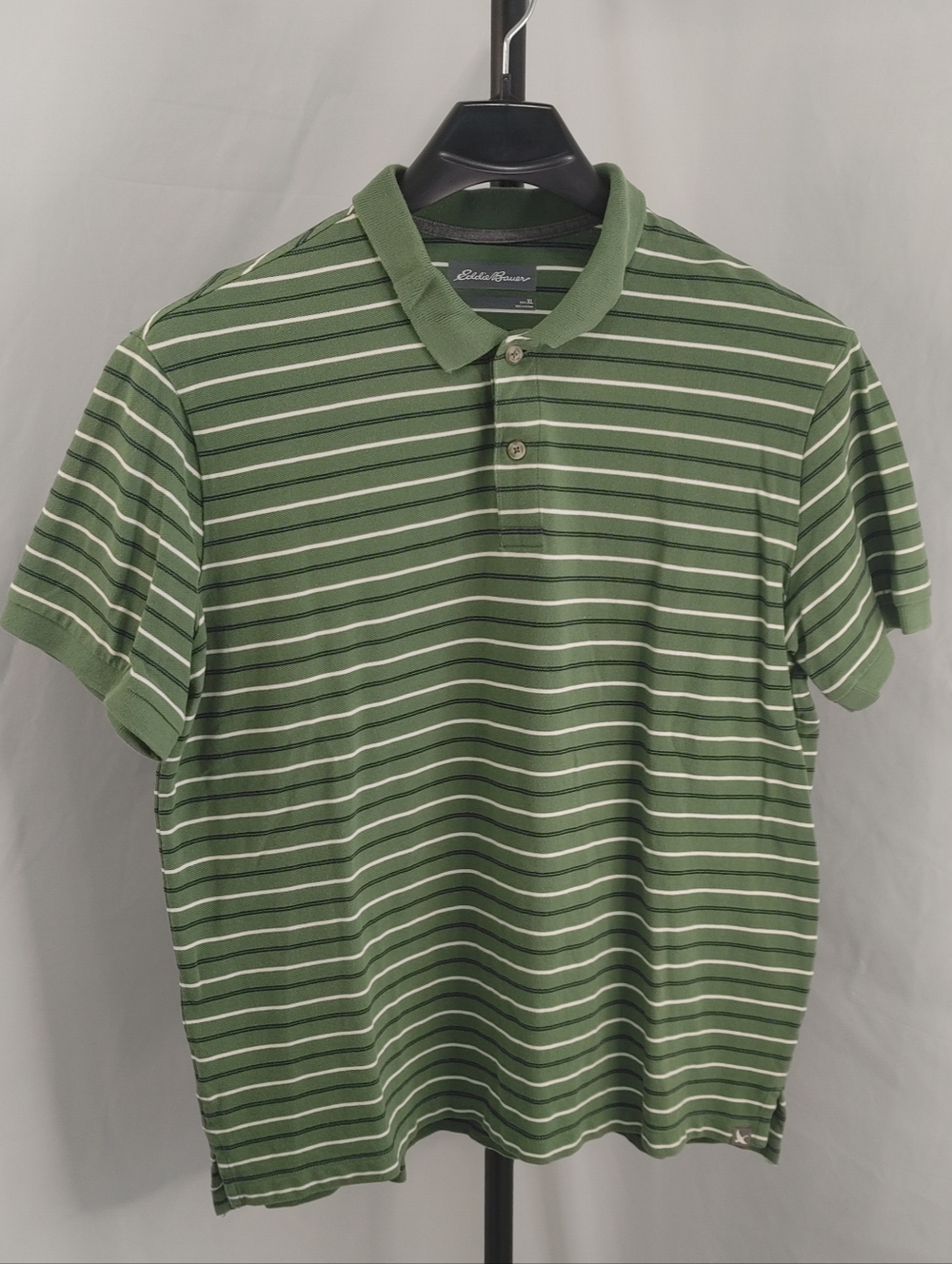 Eddie Bauer Green Striped Polo Shirt Mens XL Cotton Short Sleeve Casual - Picture 2 of 10